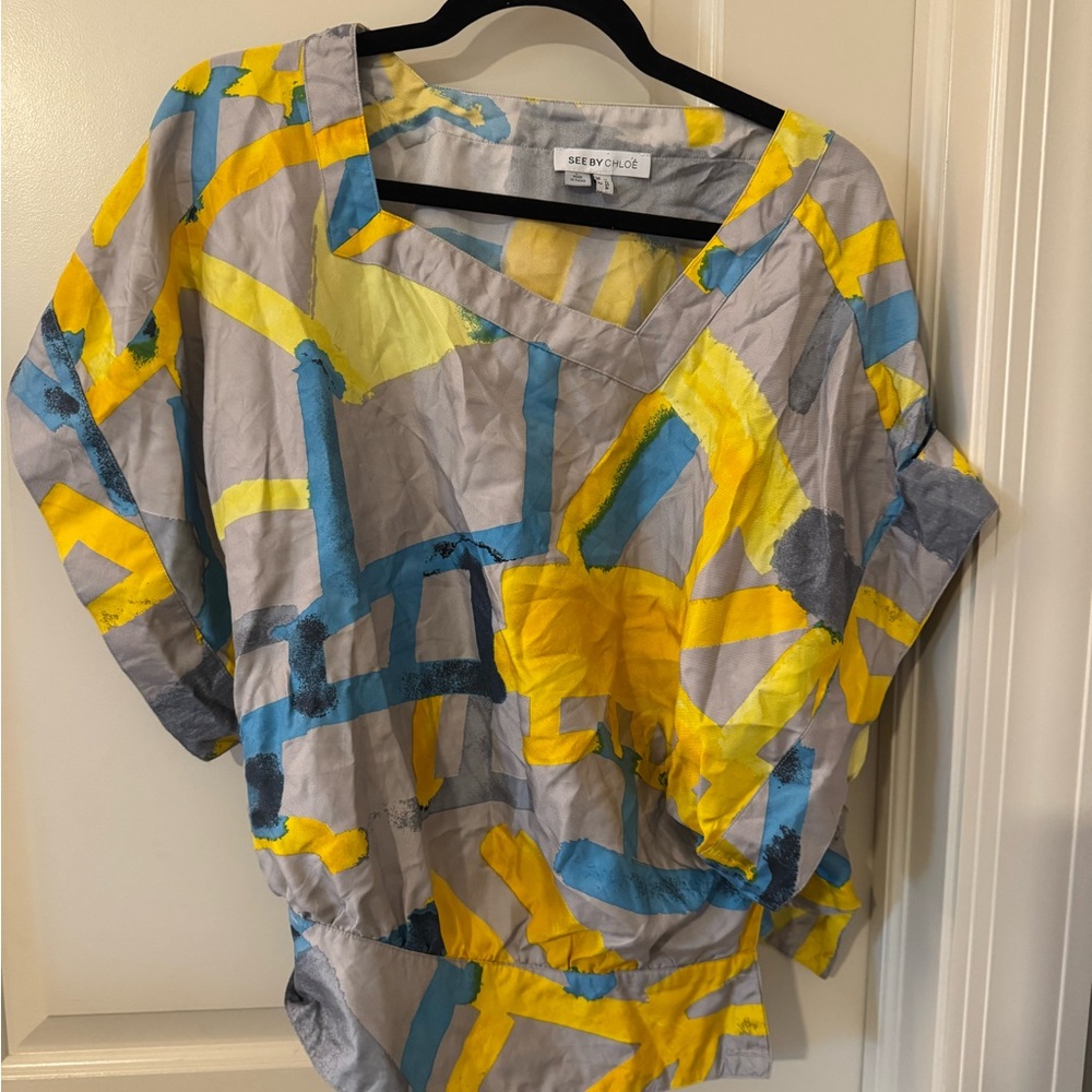 See By Chloe Women's Colorful Abstract Blouse